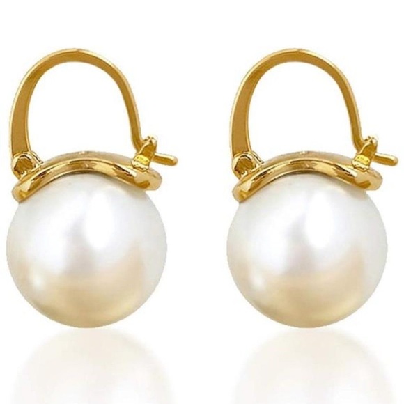 Cultured 925 Sterling Silver Shell Pearl Drop Earrings Dangle Round Gift for Mom - Picture 2 of 4